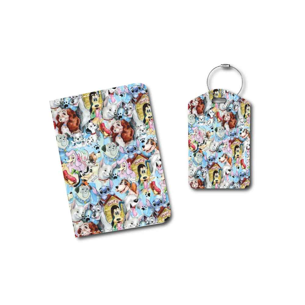 Watercolor Disney Dogs Collage | Passport Holder & Luggage Tag