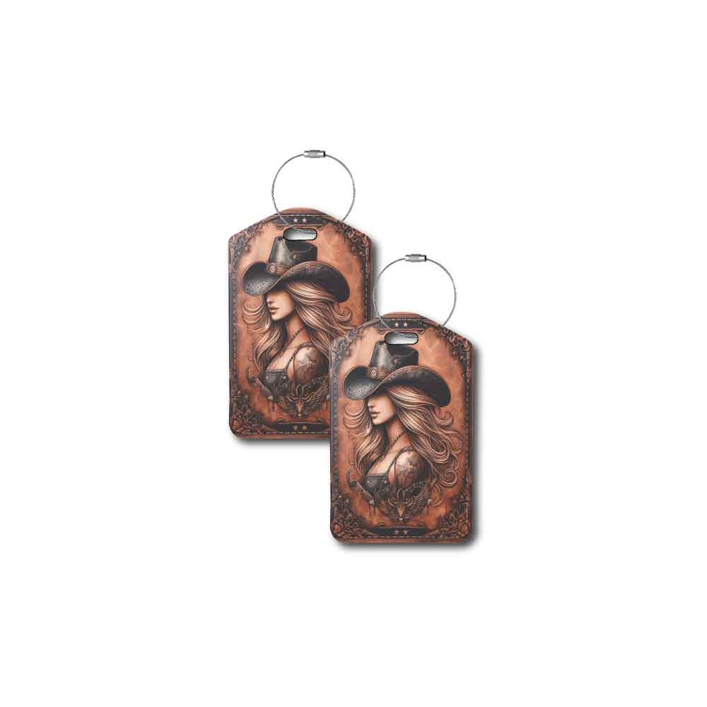 Distressed Leather Look Cowgirl | Passport Holder & Luggage Tag