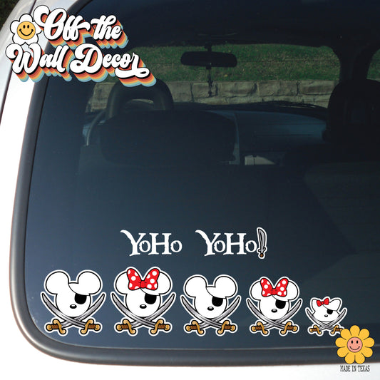 Pirate Mouse Ears Family Figure  | Car/Truck Sticker, Automotive Decals, Family Car Bling Stickers and Decals, Decal for Windows