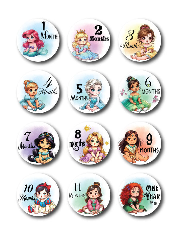 Princess 1st Year Milestone Vinyl decal stickers | Includes all 12 stickers