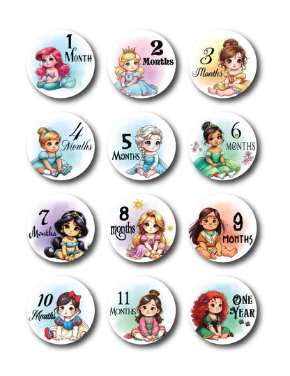 Princess 1st Year Milestone Vinyl decal stickers | Includes all 12 stickers