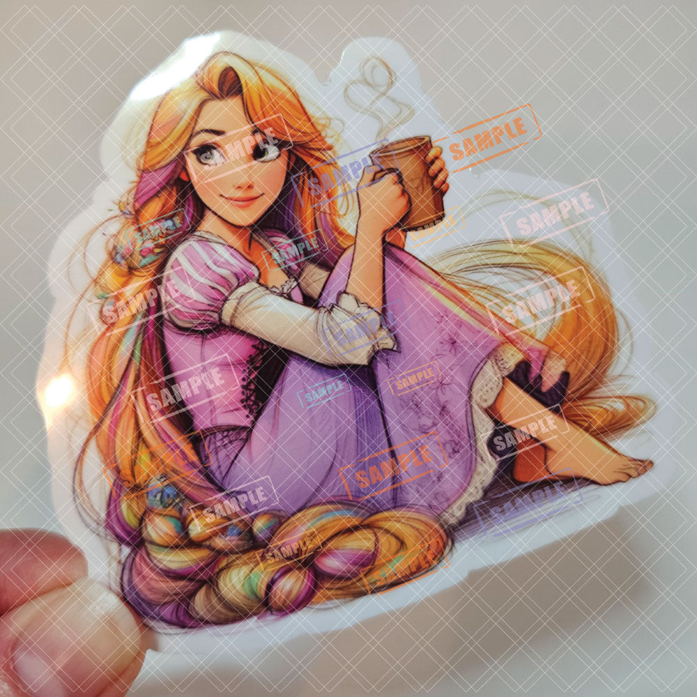 Princess Mug Waterproof Sticker: Holographic or Glossy Laminate
