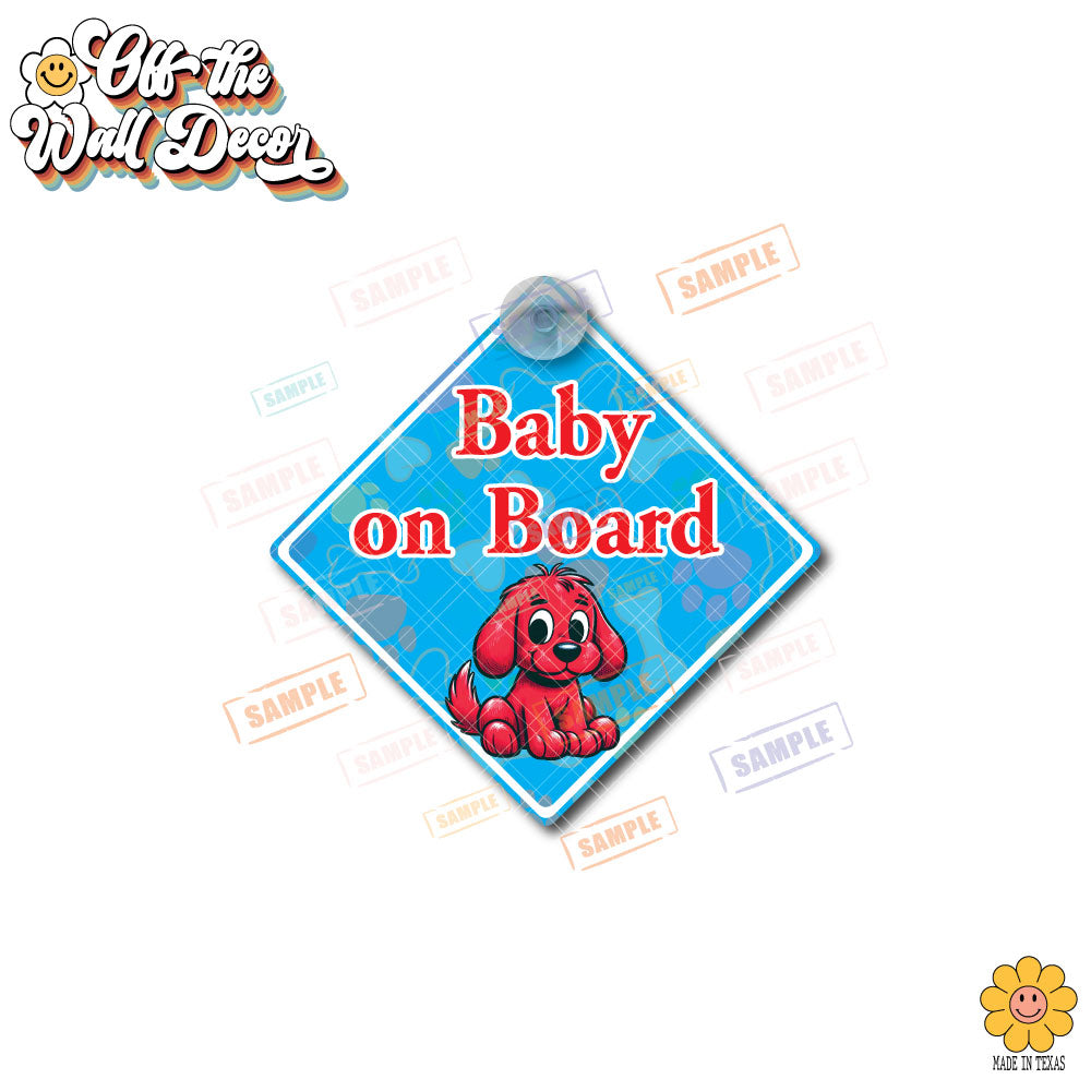 Red Puppy | Baby on Board | Suction Cup Sign, Magnet OR Vinyl Decal Sticker
