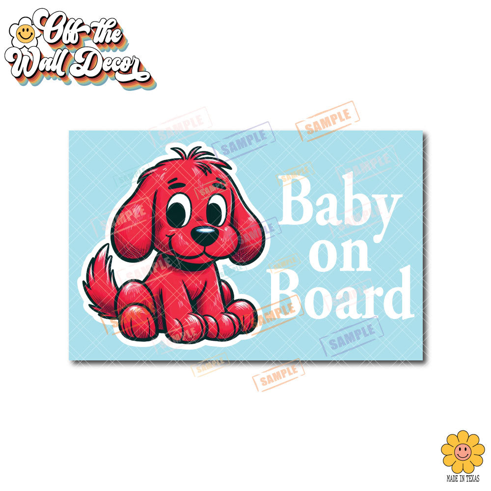 Red Puppy | Baby on Board | Suction Cup Sign, Magnet OR Vinyl Decal Sticker