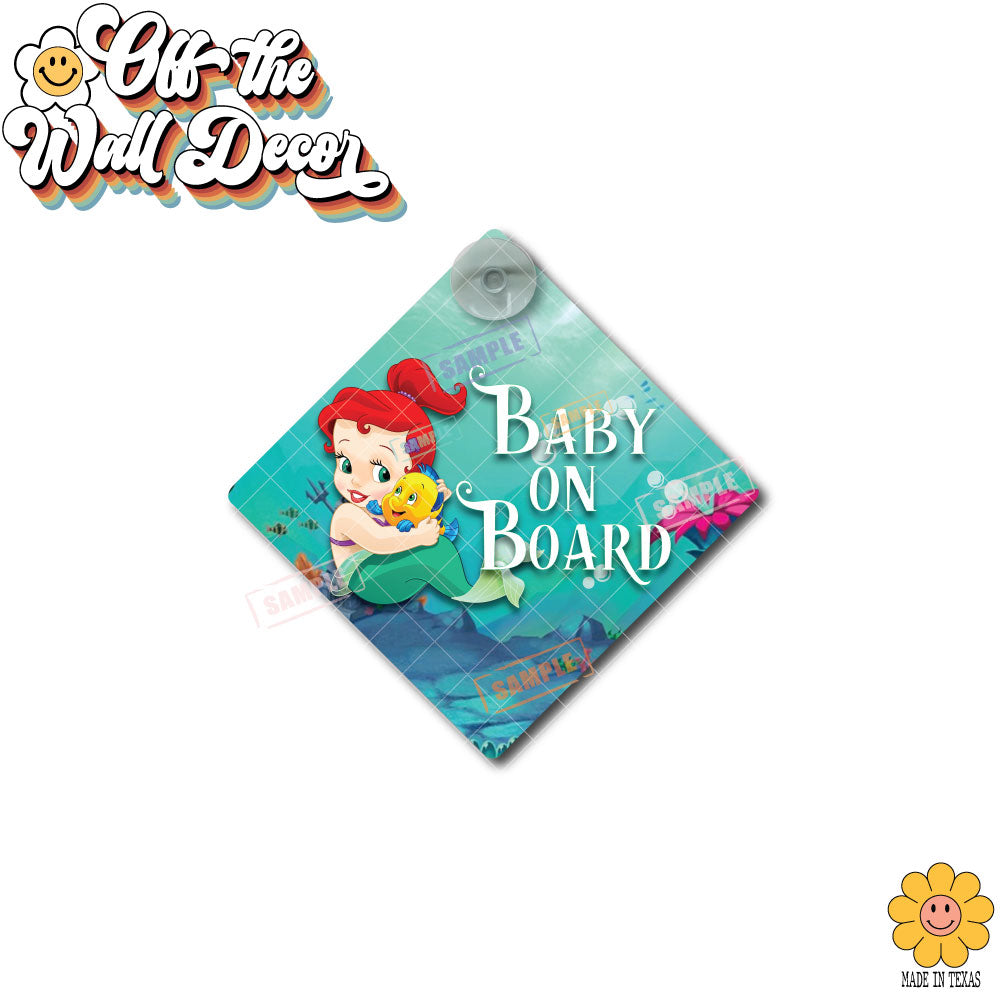 Little Mermaid Ariel | Baby on Board | Suction Cup Sign, Magnet OR Vinyl Decal Sticker