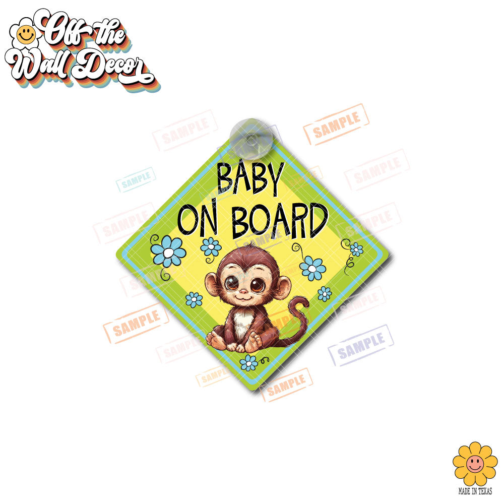 Baby Boy Monkey | Baby on Board | Suction Cup Sign, Magnet OR Vinyl Decal Sticker