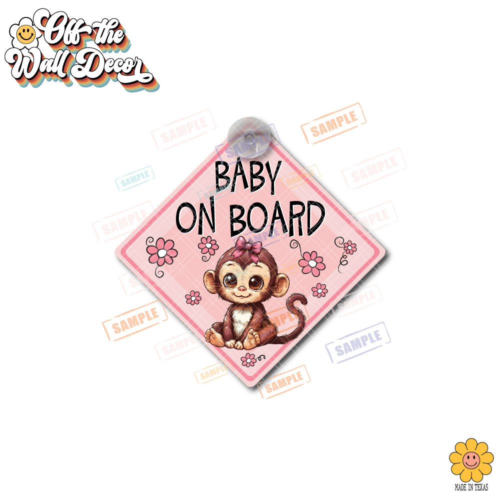 Baby Girl Monkey | Baby on Board | Suction Cup Sign, Magnet OR Vinyl Decal Sticker