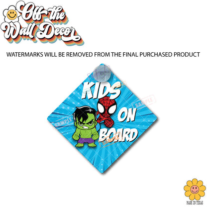 Hulk & Spidey | Kids on Board | Suction Cup Sign, Magnet OR Vinyl Decal Sticker