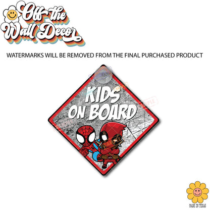 Deadpool & Spidey | Kids on Board | Suction Cup Sign, Magnet OR Vinyl Decal Sticker