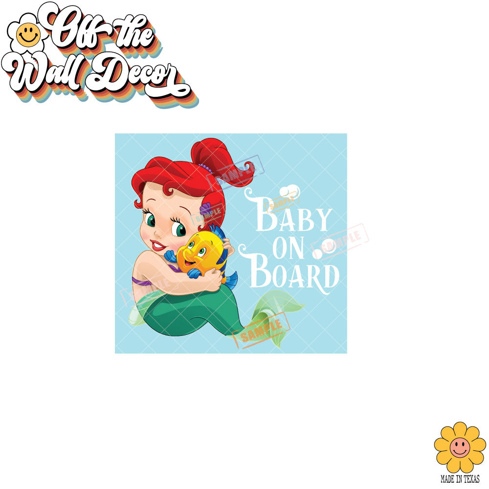 Little Mermaid Ariel | Baby on Board | Suction Cup Sign, Magnet OR Vinyl Decal Sticker