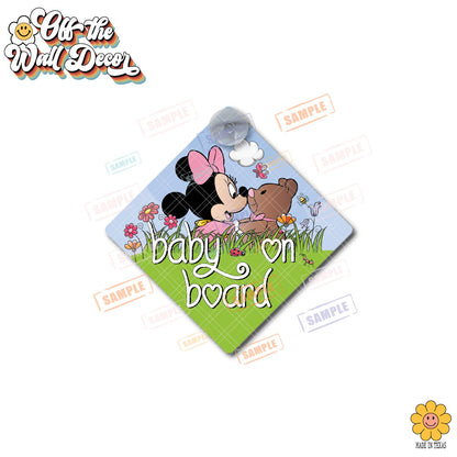 Baby Minnie & Teddy | Baby on Board | Suction Cup Sign, Magnet OR Vinyl Decal Sticker