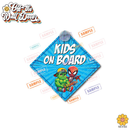 Hulk & Spidey | Kids on Board | Suction Cup Sign, Magnet OR Vinyl Decal Sticker