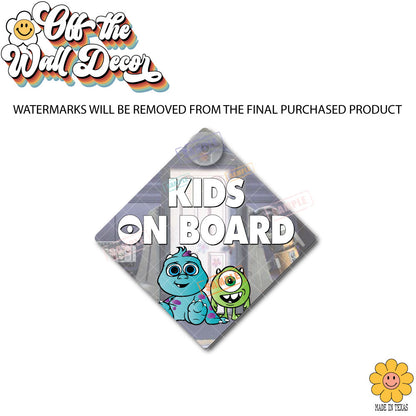 Little Sully & Mike | Kids on Board | Suction Cup Sign, Magnet OR Vinyl Decal Sticker