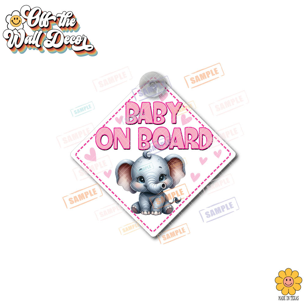 Baby Girl Elephant | Baby on Board | Suction Cup Sign, Magnet OR Vinyl Decal Sticker