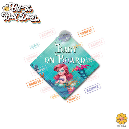 Little Mermaid Ariel | Baby on Board | Suction Cup Sign, Magnet OR Vinyl Decal Sticker