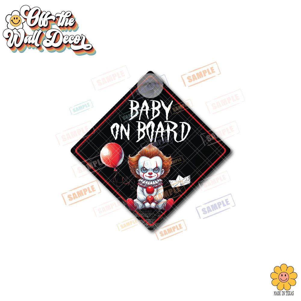 Scary Clown | Baby on Board | Suction Cup Sign, Magnet OR Vinyl Decal Sticker