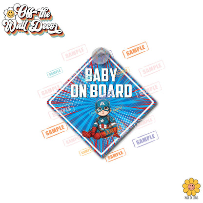 Little Captain America | Baby on Board | Suction Cup Sign, Magnet OR Vinyl Decal Sticker