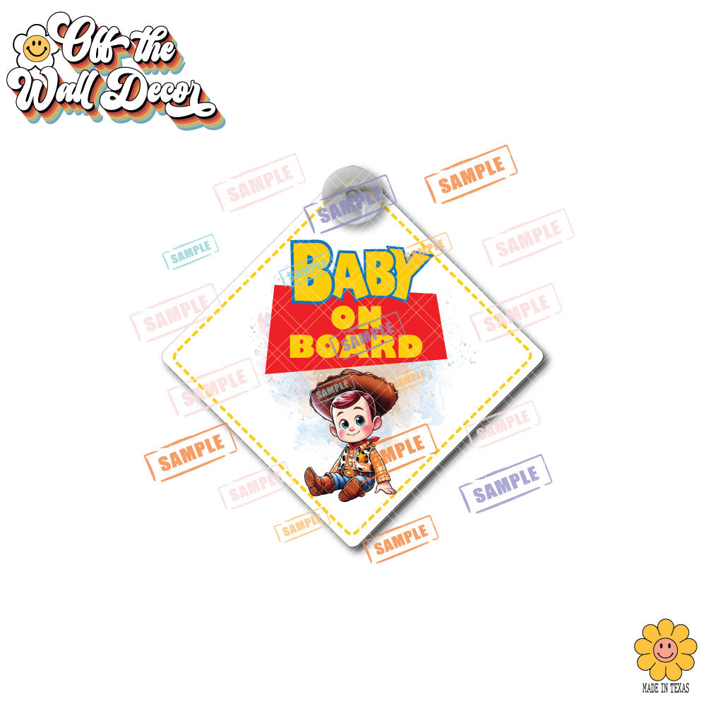 Woody Toy | Baby on Board | Suction Cup Sign, Magnet OR Vinyl Decal Sticker