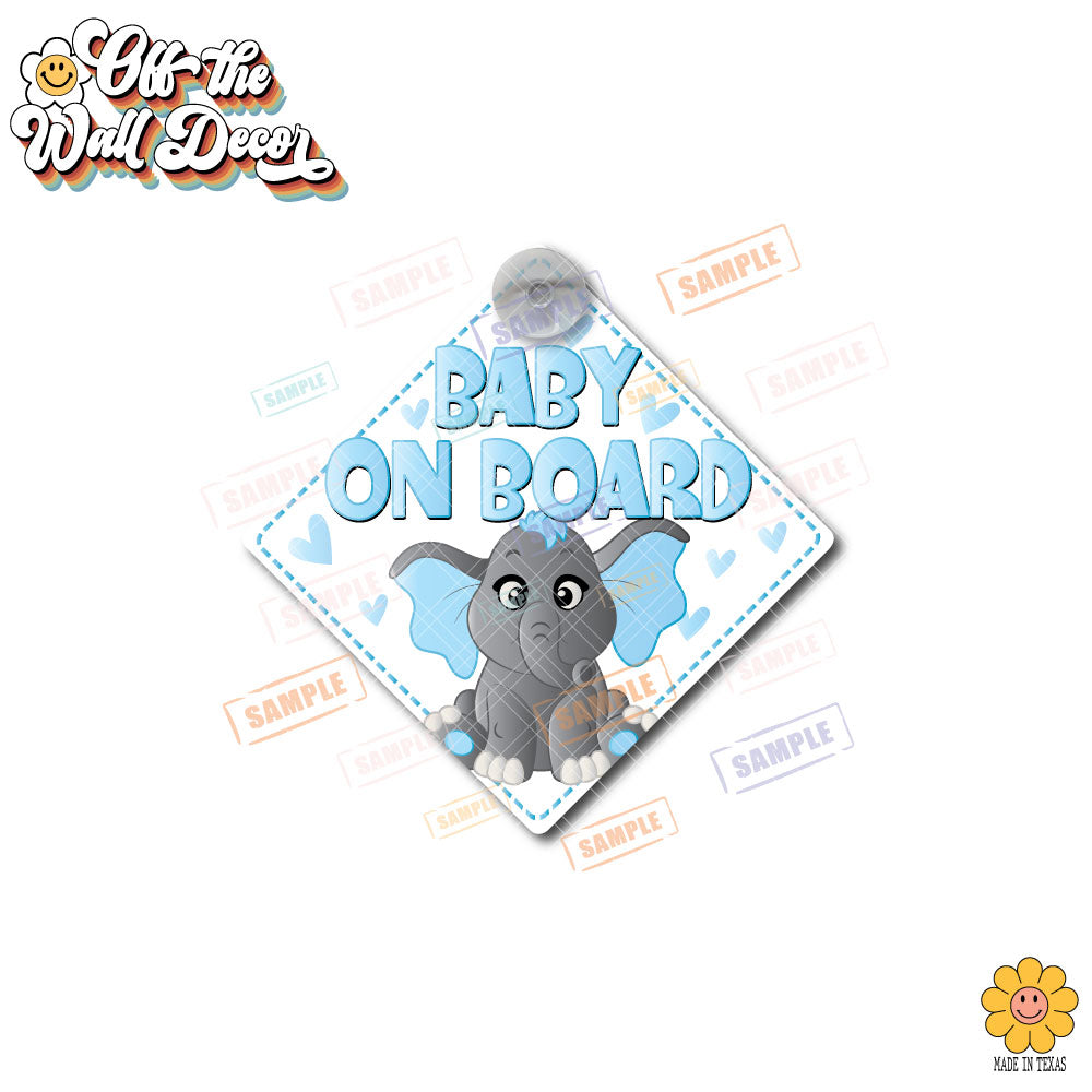 Baby Boy Elephant | Baby on Board | Suction Cup Sign, Magnet OR Vinyl Decal Sticker