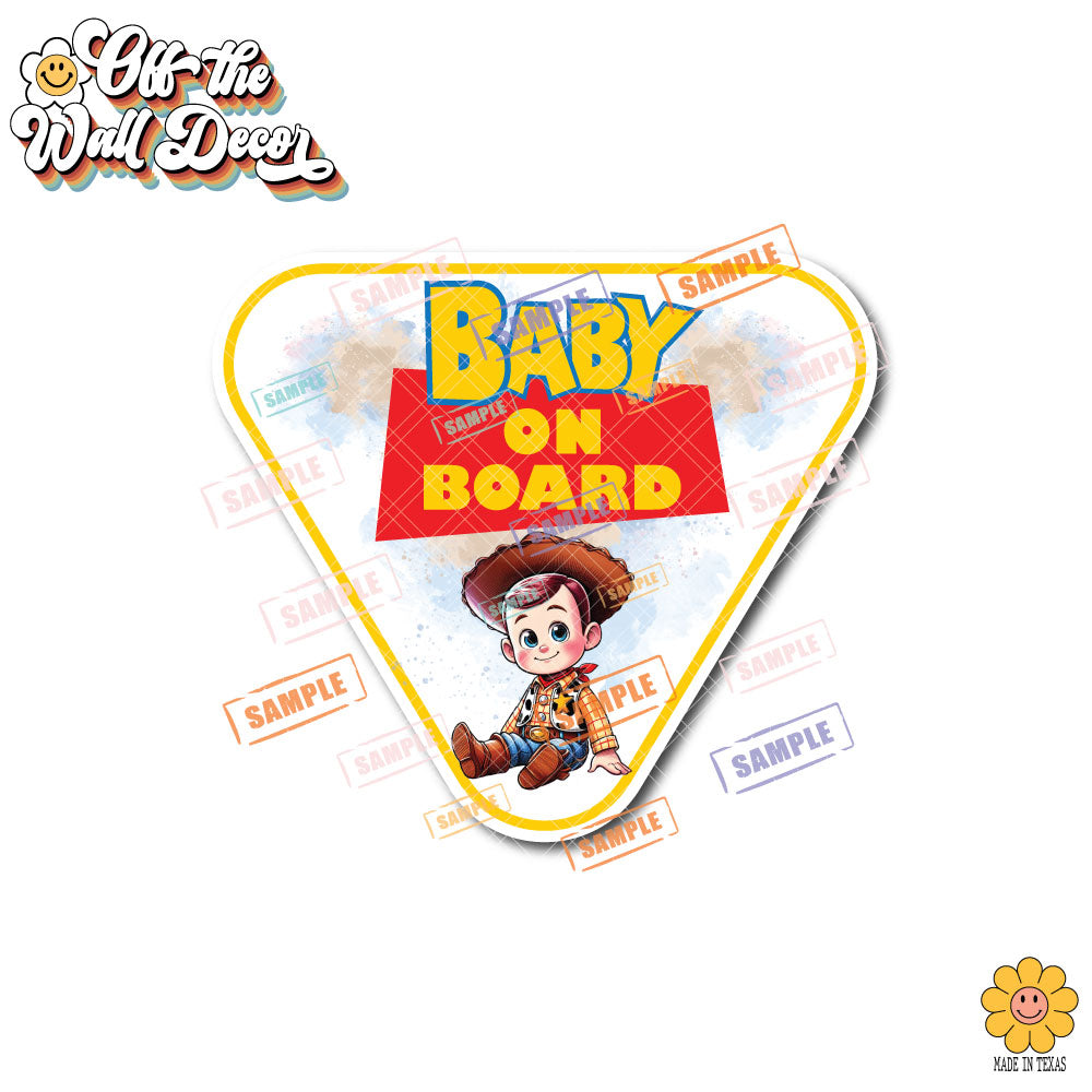 Woody Toy | Baby on Board | Suction Cup Sign, Magnet OR Vinyl Decal Sticker