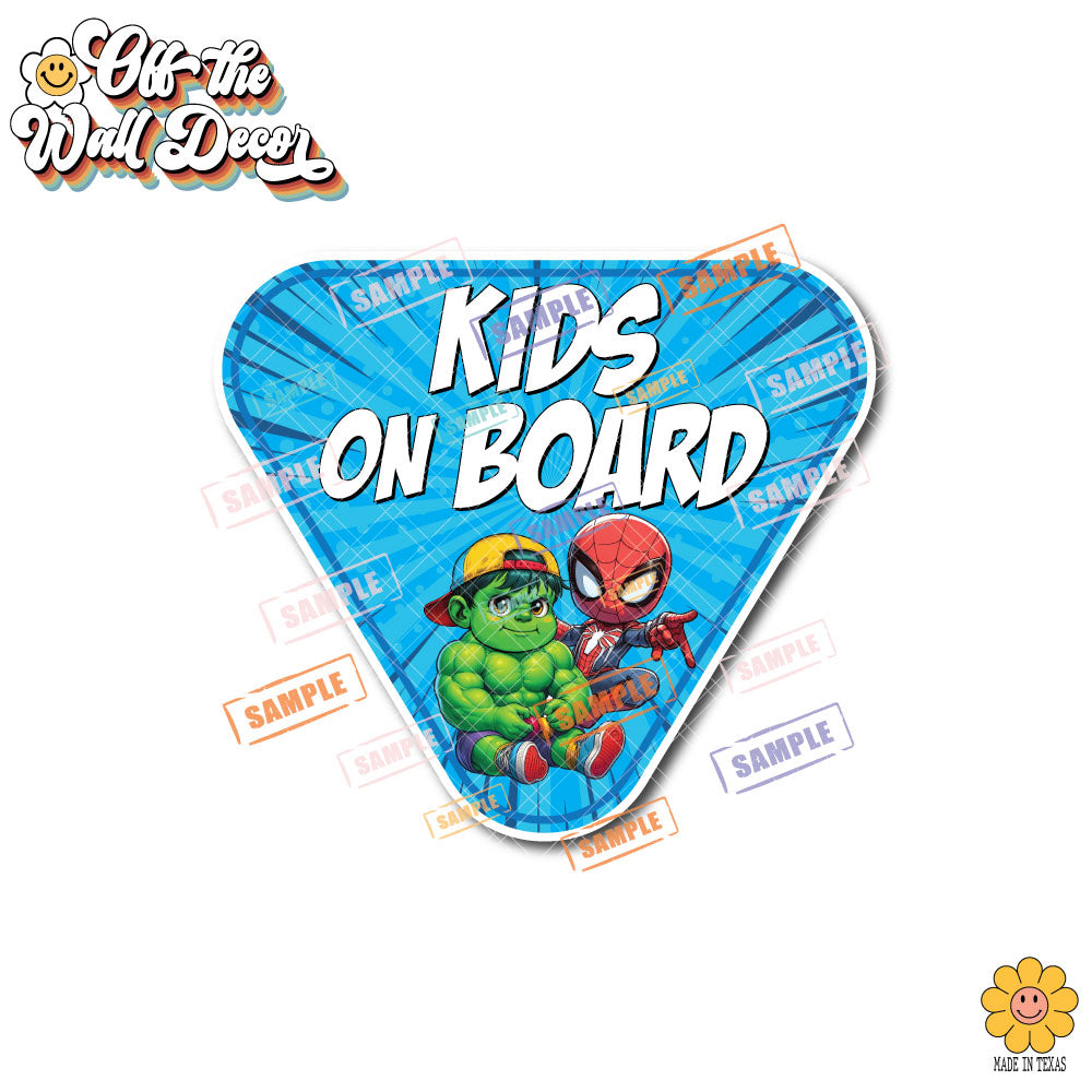 Hulk & Spidey | Kids on Board | Suction Cup Sign, Magnet OR Vinyl Decal Sticker