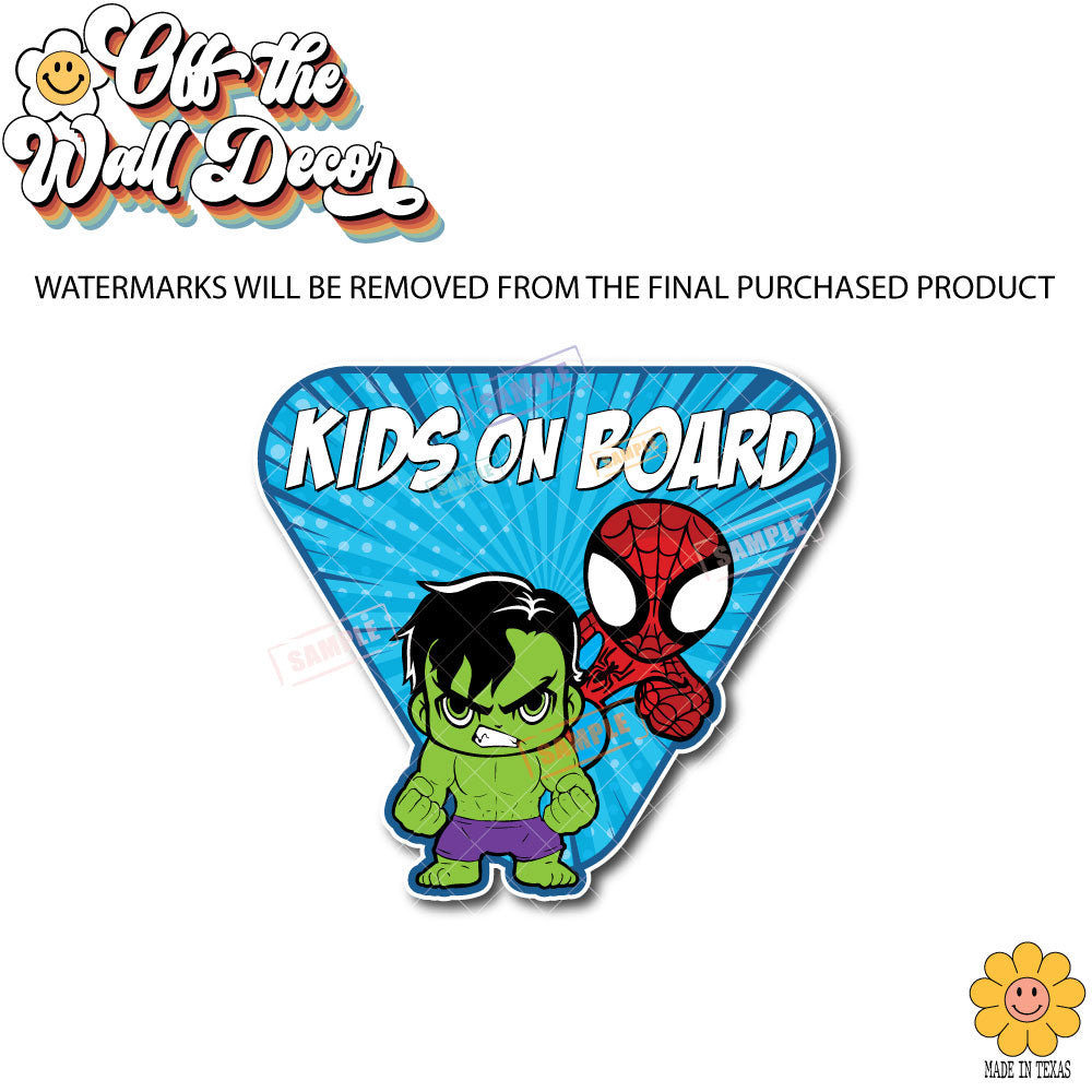 Hulk & Spidey | Kids on Board | Suction Cup Sign, Magnet OR Vinyl Decal Sticker