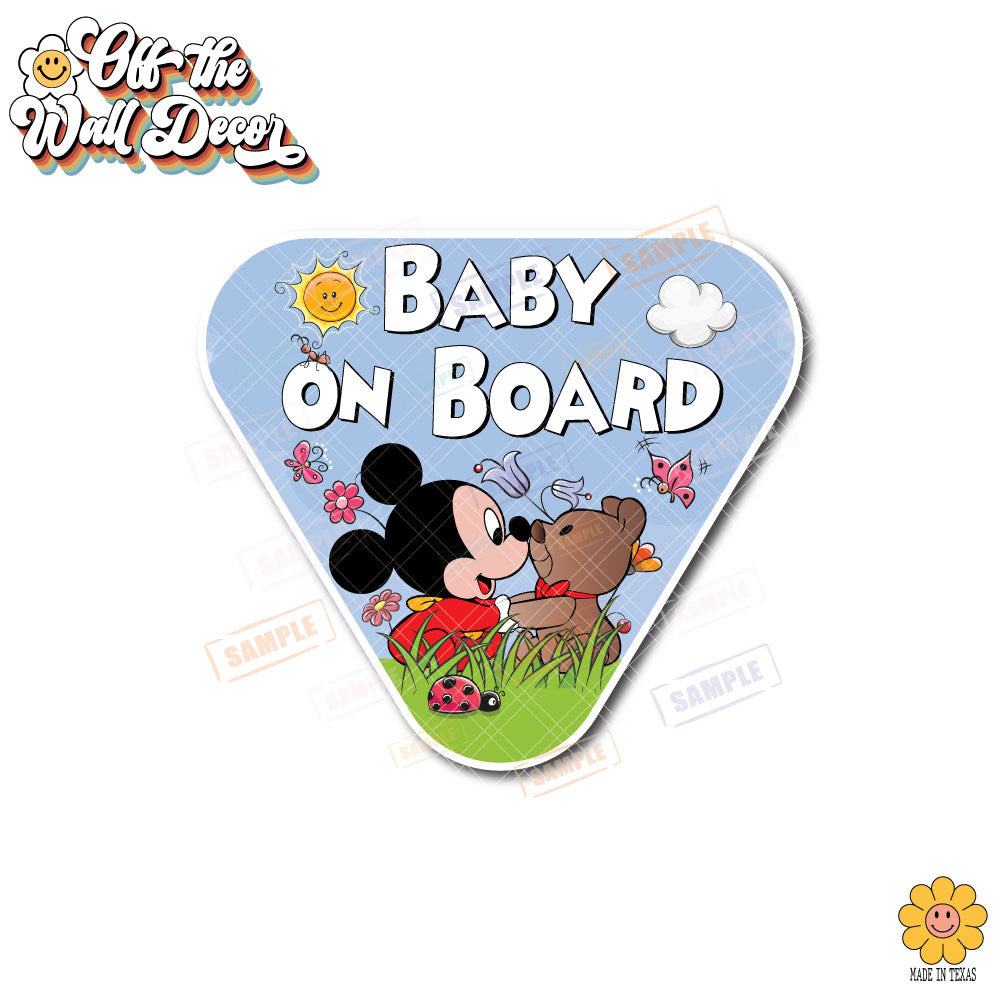 Baby Mickey with Teddy | Baby on Board | Suction Cup Sign, Magnet OR Vinyl Decal Sticker