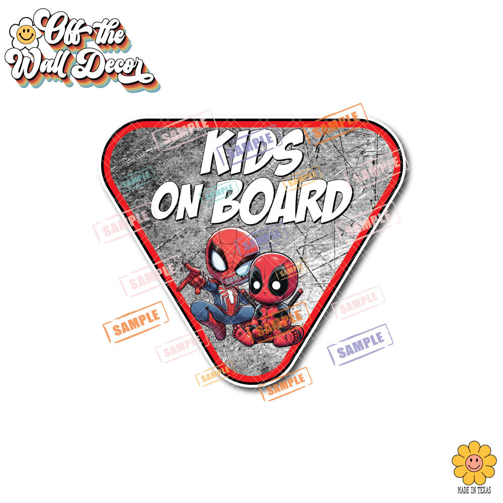 Deadpool & Spidey | Kids on Board | Suction Cup Sign, Magnet OR Vinyl Decal Sticker