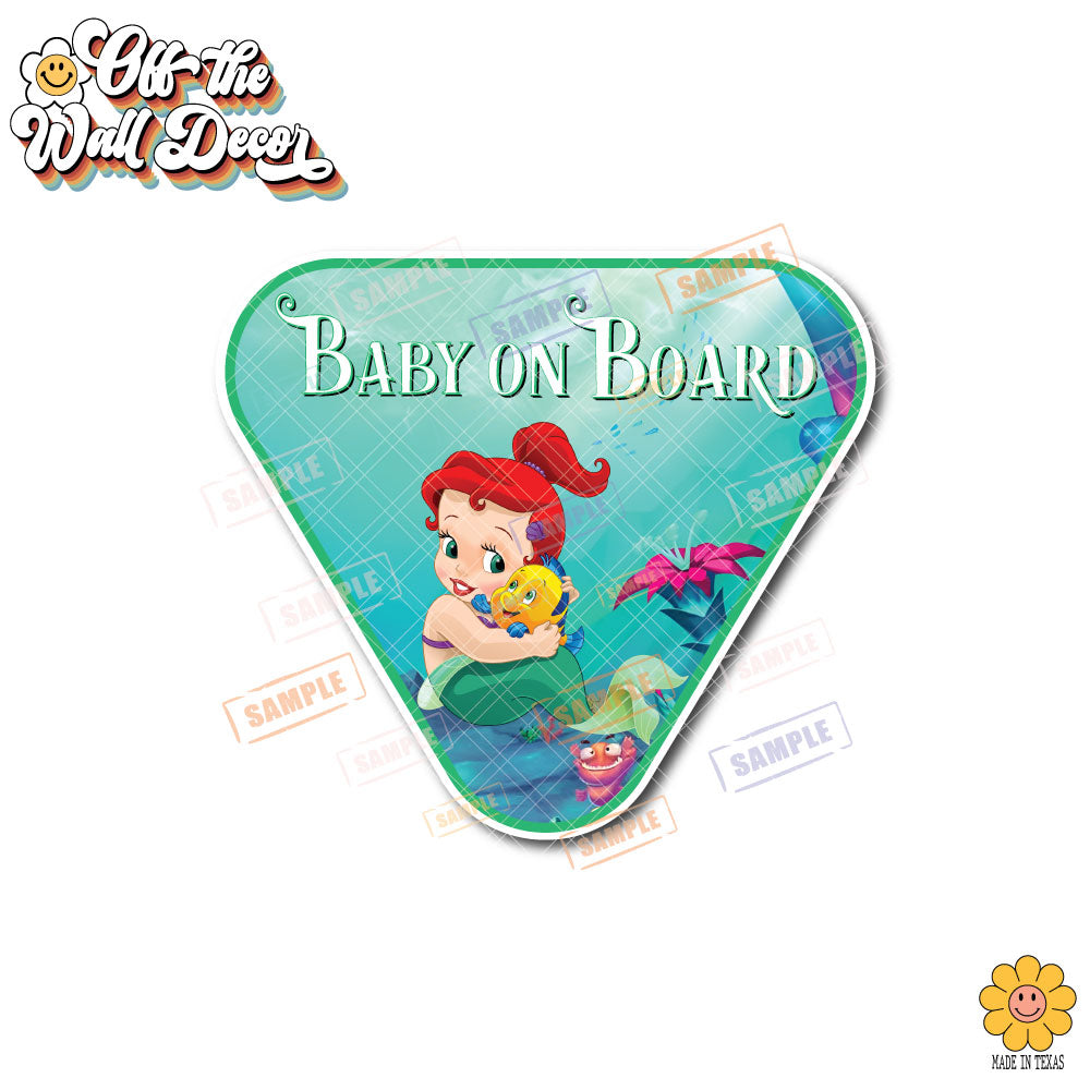Little Mermaid Ariel | Baby on Board | Suction Cup Sign, Magnet OR Vinyl Decal Sticker