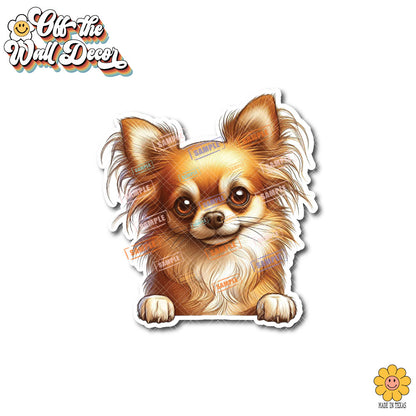 Peeking Long Hair Chihuahua | Car/Truck Sticker, Automotive Decals, Car Bling Stickers and Decals, Pet Cat Dog Decal for Window