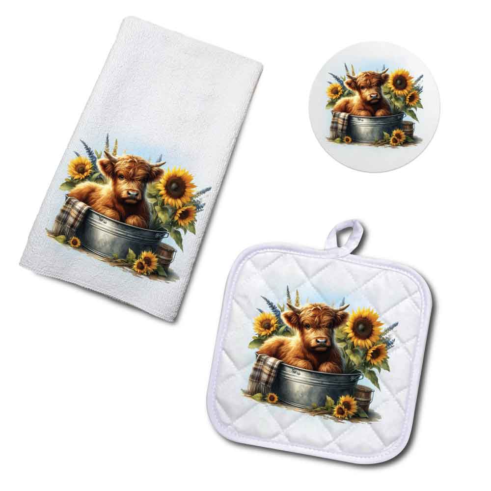 Sunflower Highland Cow