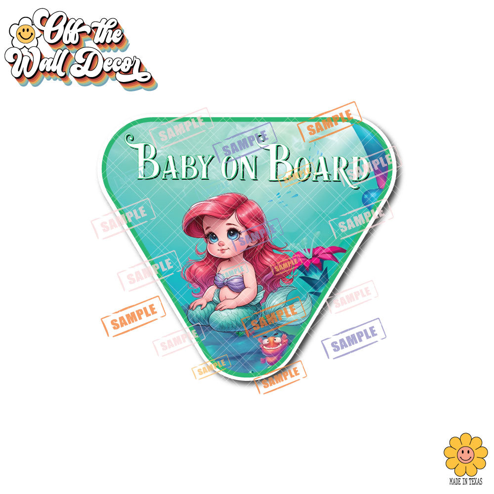 Little Mermaid Ariel | Baby on Board | Suction Cup Sign, Magnet OR Vinyl Decal Sticker