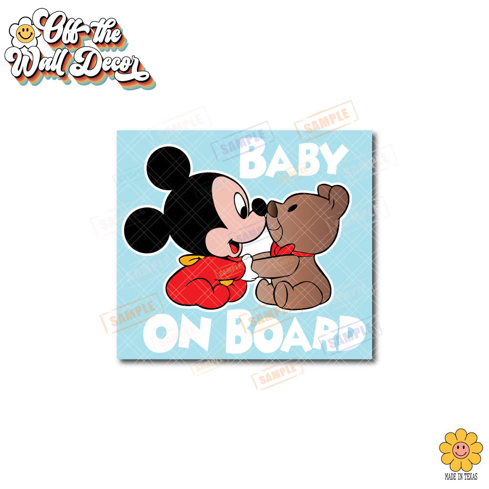 Baby Mickey with Teddy | Baby on Board | Suction Cup Sign, Magnet OR Vinyl Decal Sticker