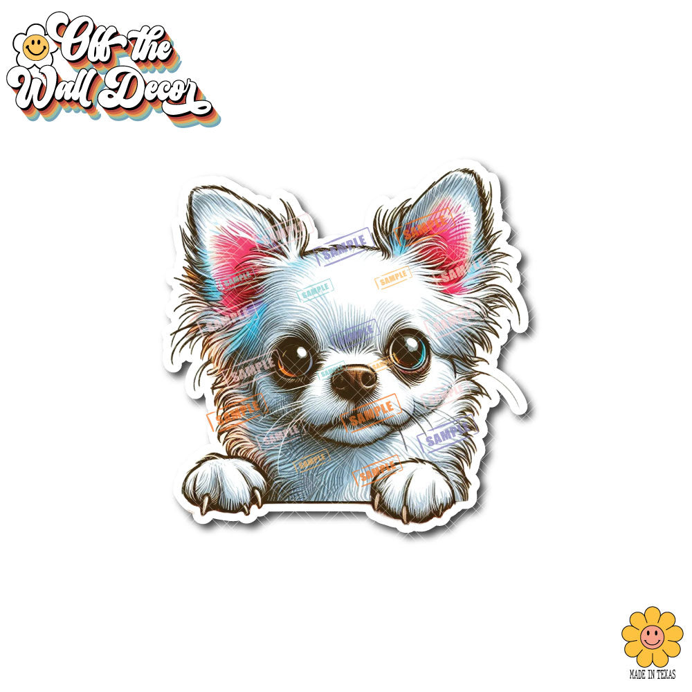 Peeking Long Hair Chihuahua | Car/Truck Sticker, Automotive Decals, Car Bling Stickers and Decals, Pet Cat Dog Decal for Window