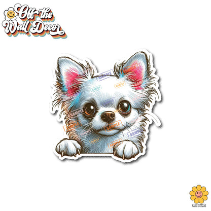 Peeking Long Hair Chihuahua | Car/Truck Sticker, Automotive Decals, Car Bling Stickers and Decals, Pet Cat Dog Decal for Window