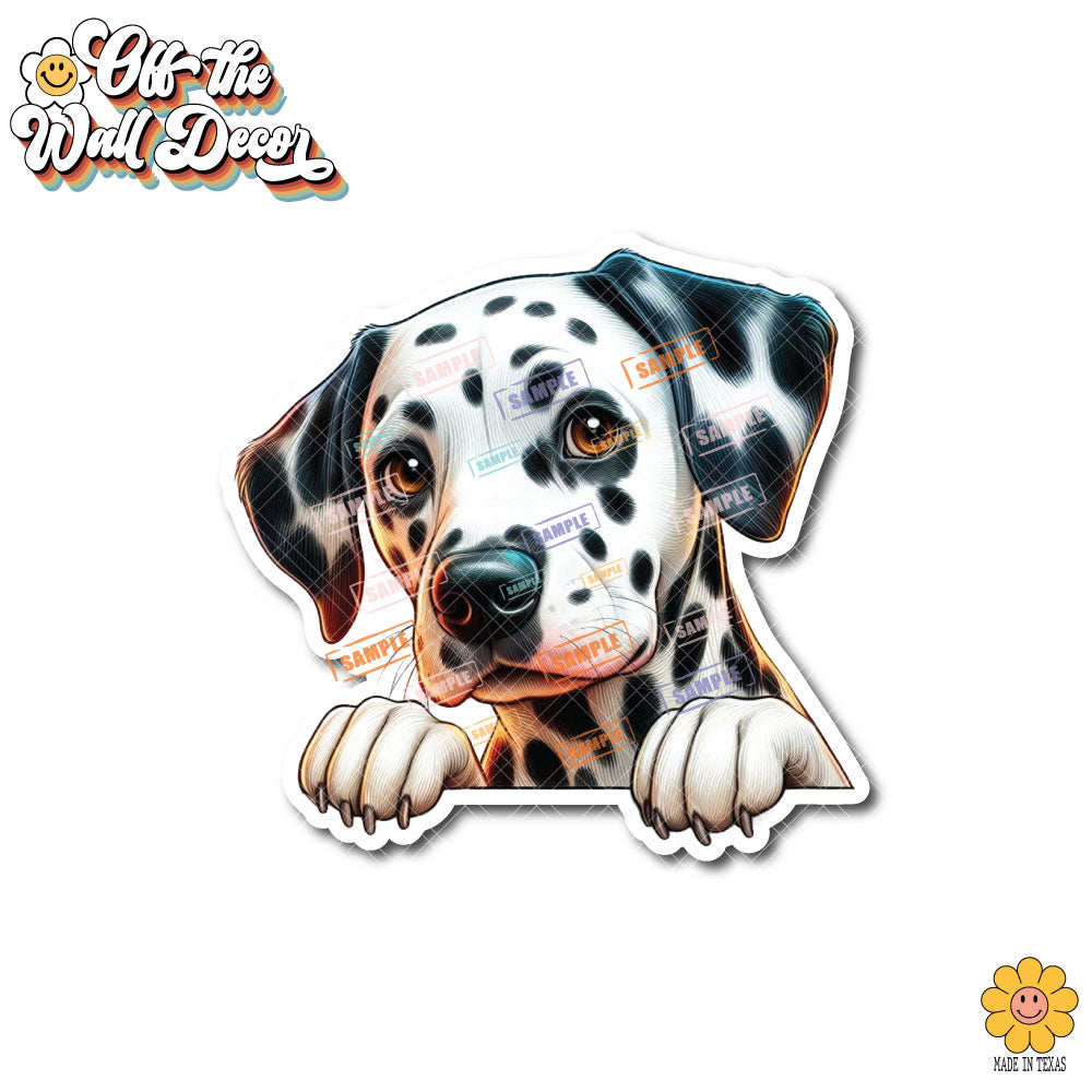 Peeking Dalmatian | Car/Truck Sticker, Automotive Decals, Car Bling Stickers and Decals, Pet Cat Dog Decal for Window