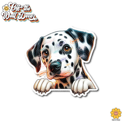 Peeking Dalmatian | Car/Truck Sticker, Automotive Decals, Car Bling Stickers and Decals, Pet Cat Dog Decal for Window