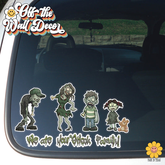 Colorful Zombie Family Stick Figure Vinyl Car Decal Sticker