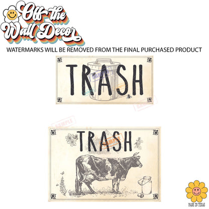 Vintage Farmhouse Styled | Country Cow | Trash Can and Recycle Labels