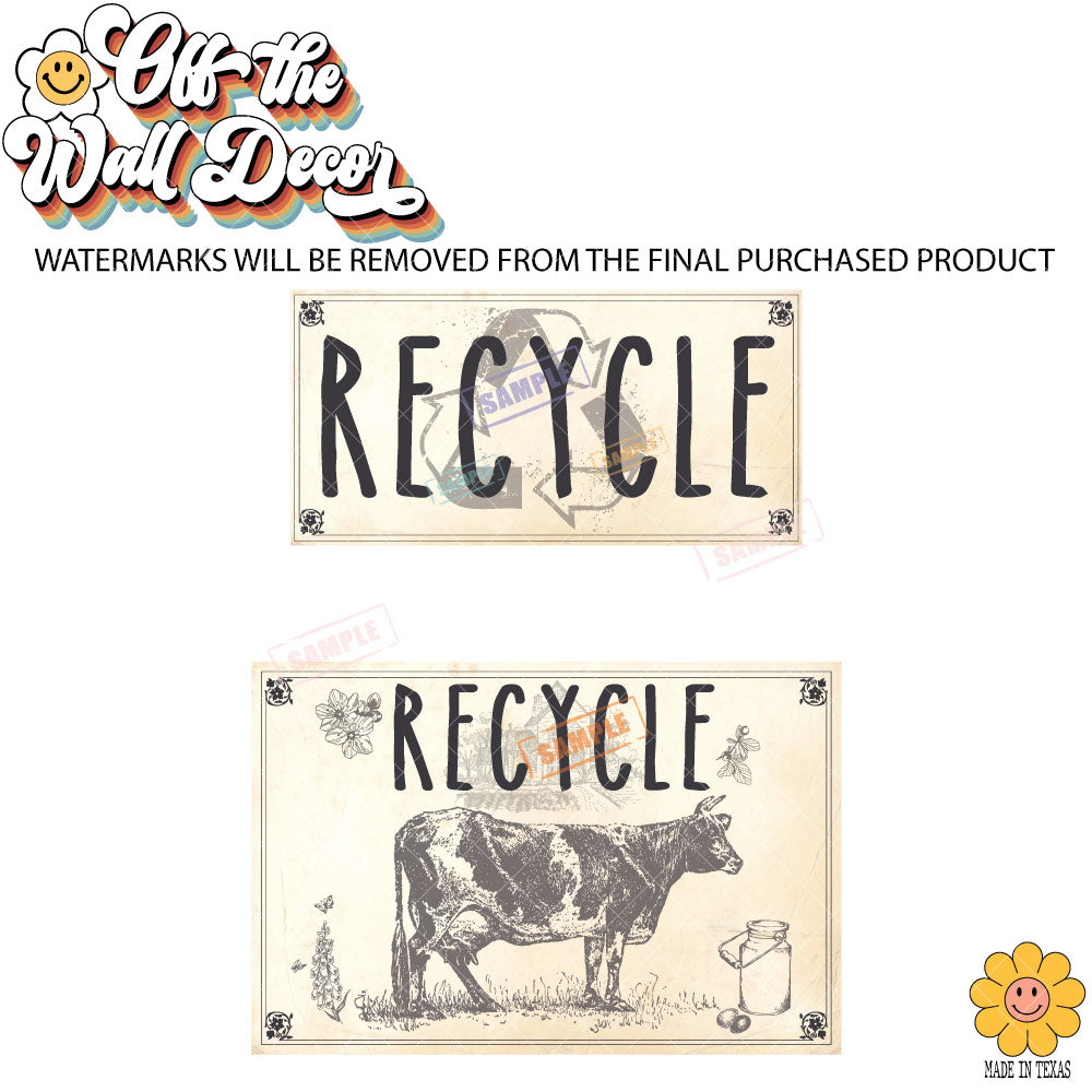 Vintage Farmhouse Styled | Country Cow | Trash Can and Recycle Labels