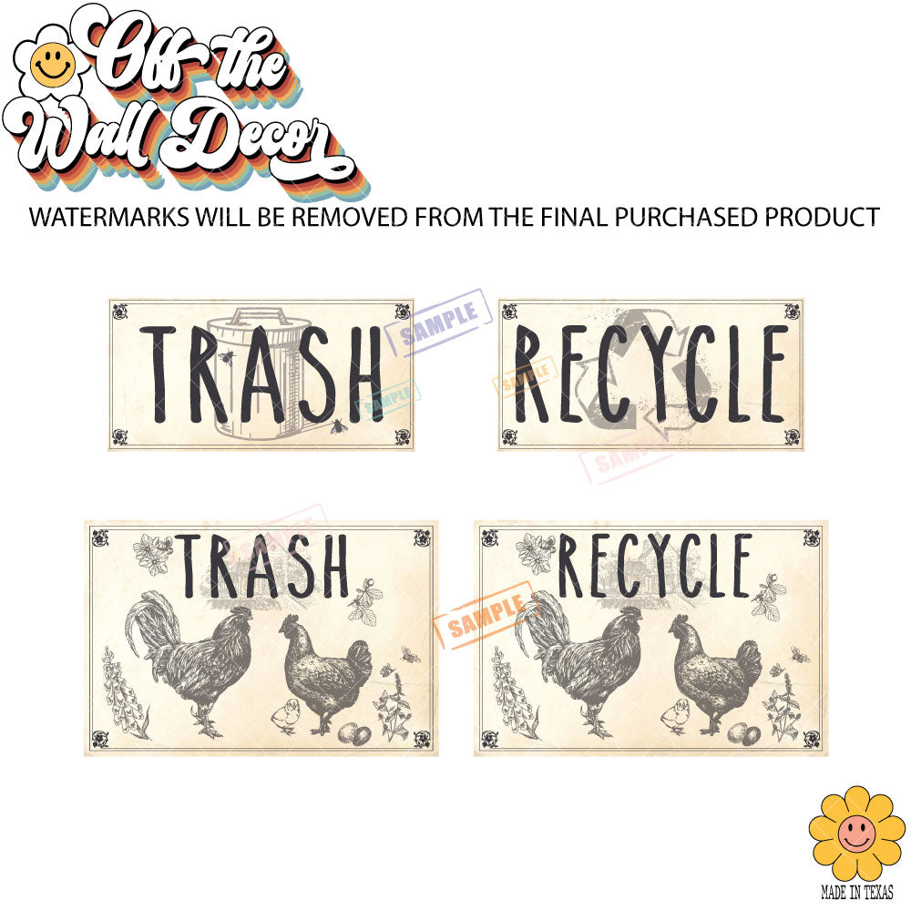 Vintage Farmhouse Styled | Country Chickens | Trash Can and Recycle Labels