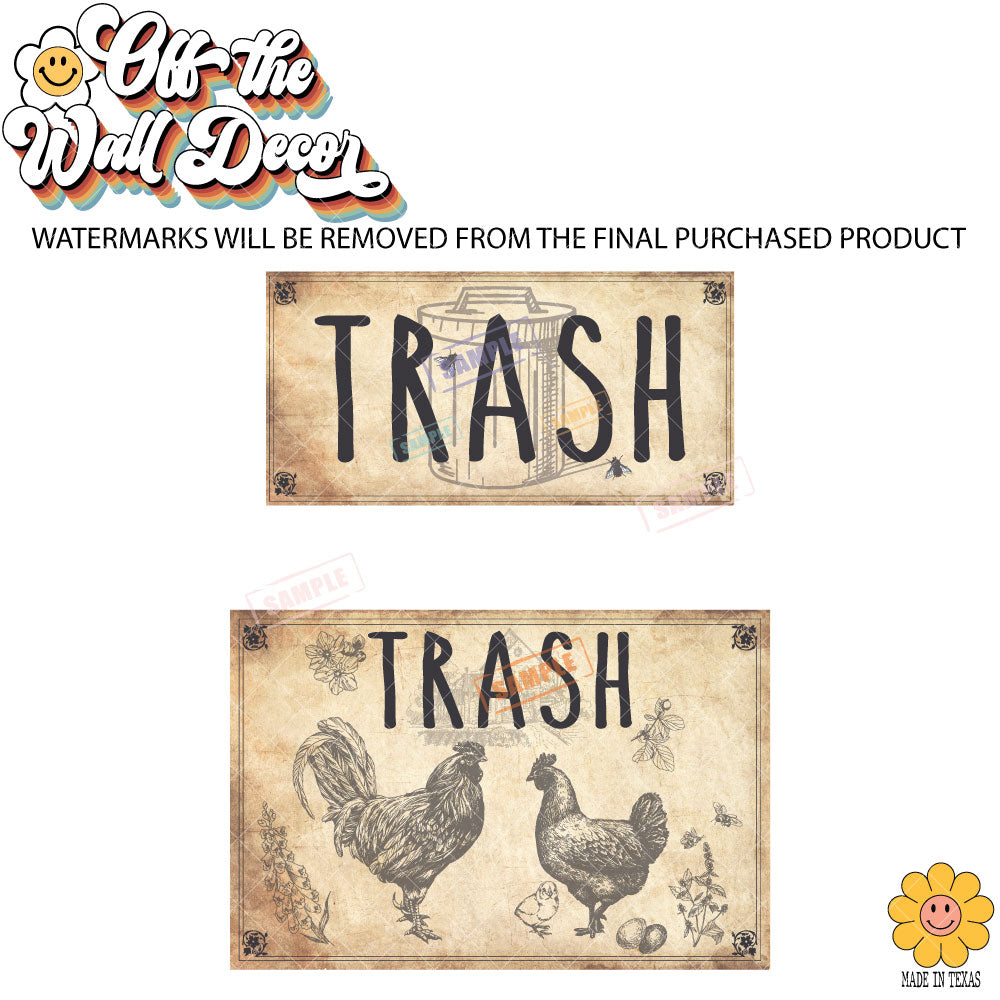 Vintage Farmhouse Styled | Country Chickens | Trash Can and Recycle Labels