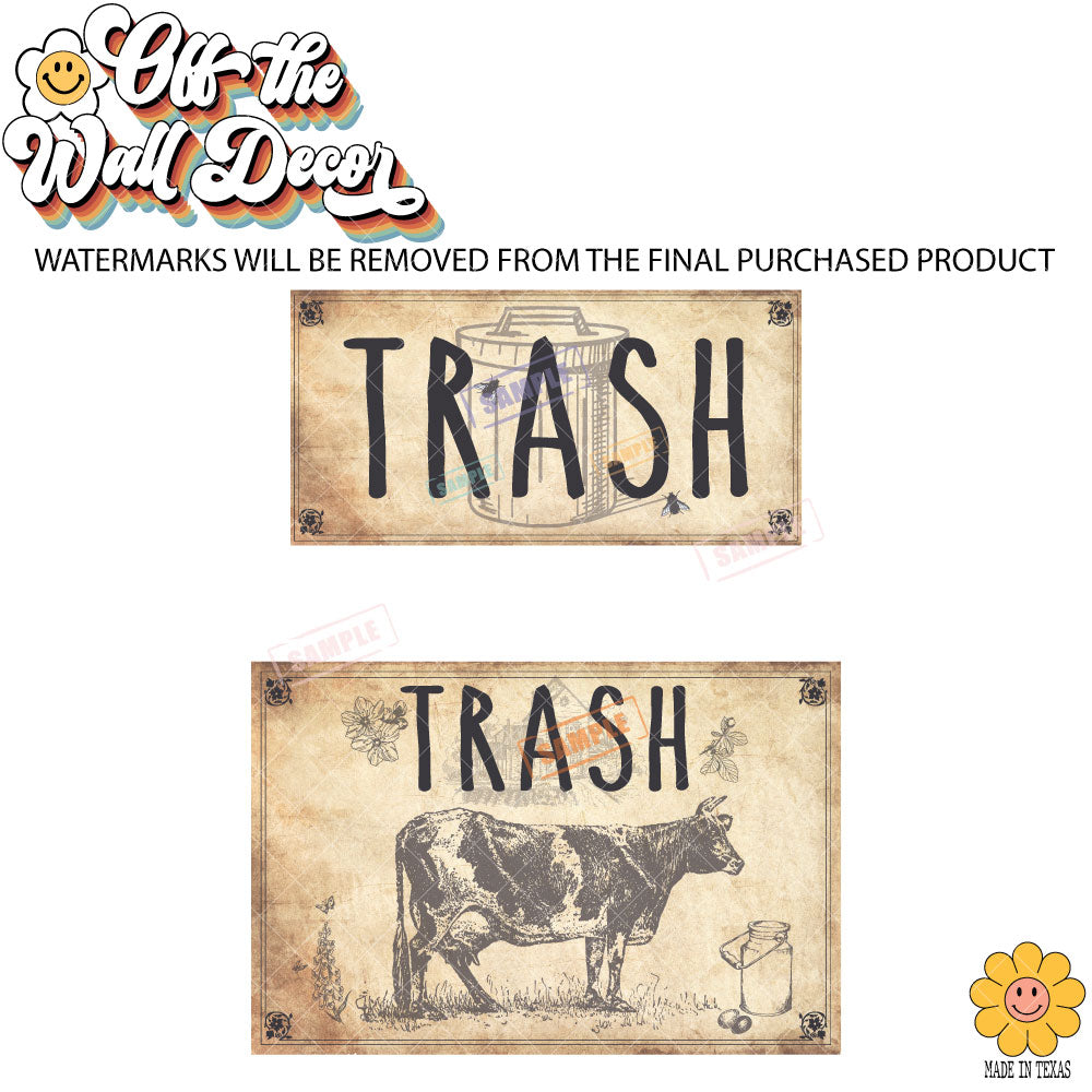 Vintage Farmhouse Styled | Country Cow | Trash Can and Recycle Labels