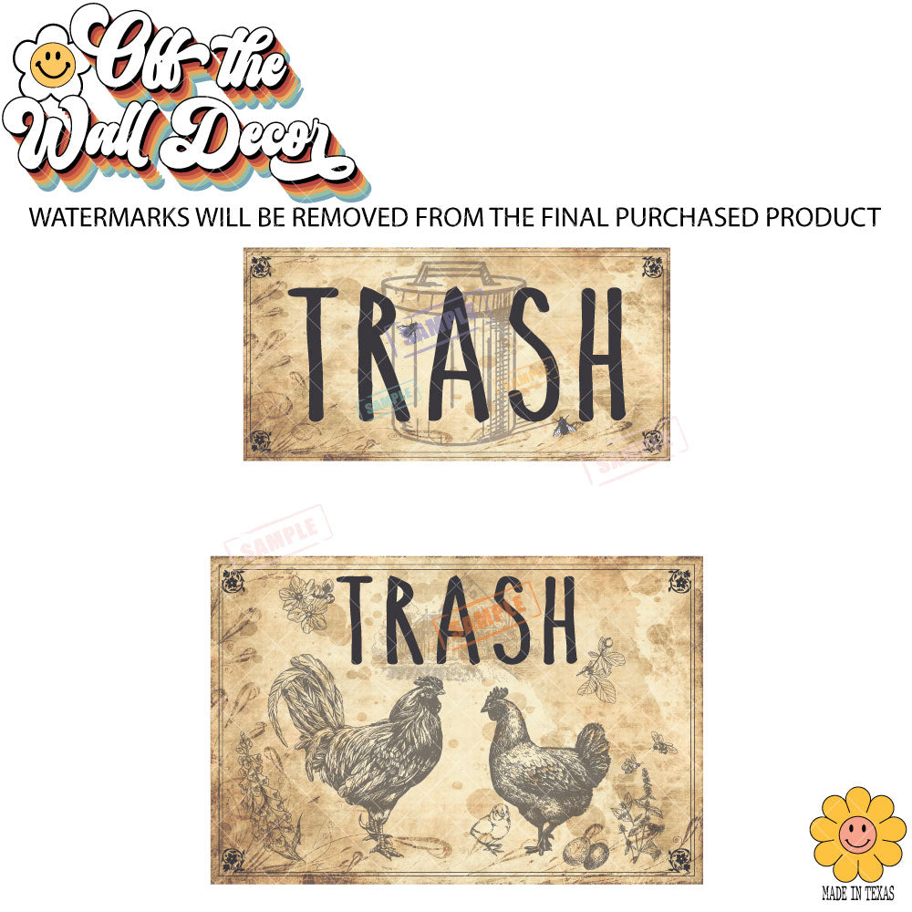 Vintage Farmhouse Styled | Country Chickens | Trash Can and Recycle Labels