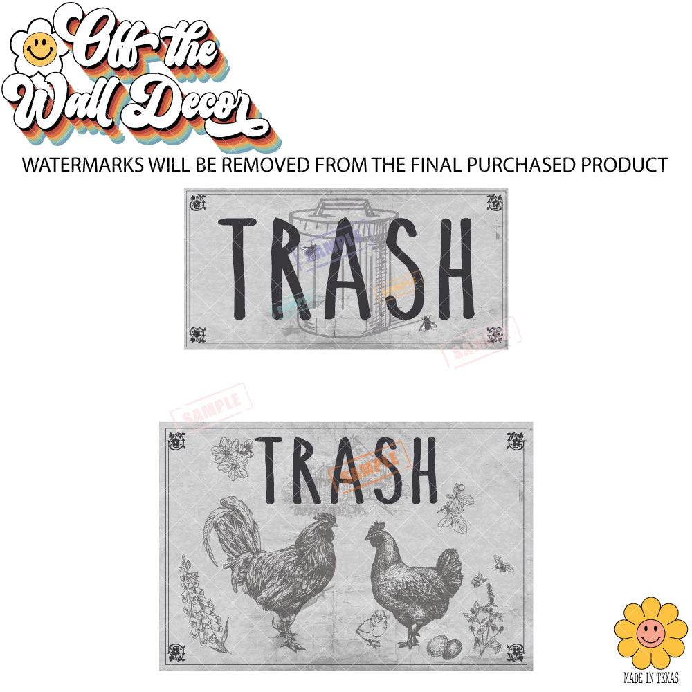 Vintage Farmhouse Styled | Country Chickens | Trash Can and Recycle Labels