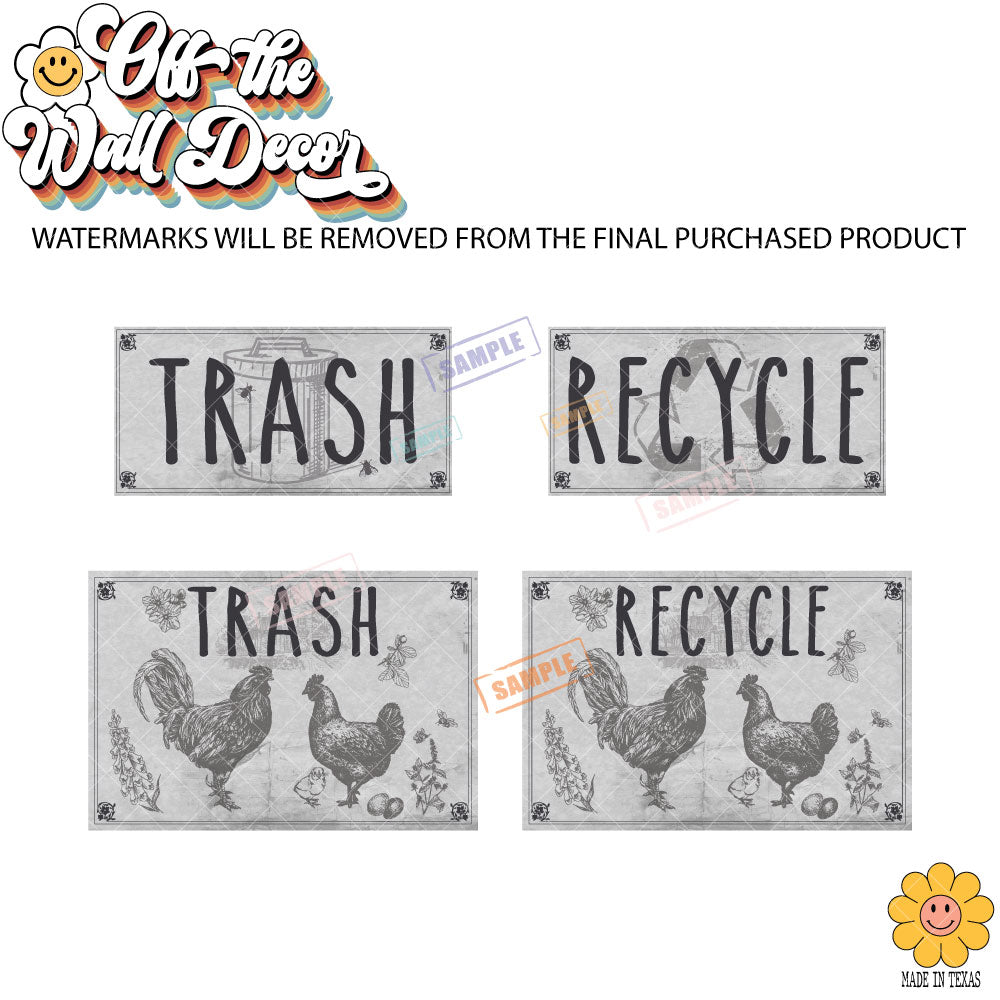 Vintage Farmhouse Styled | Country Chickens | Trash Can and Recycle Labels