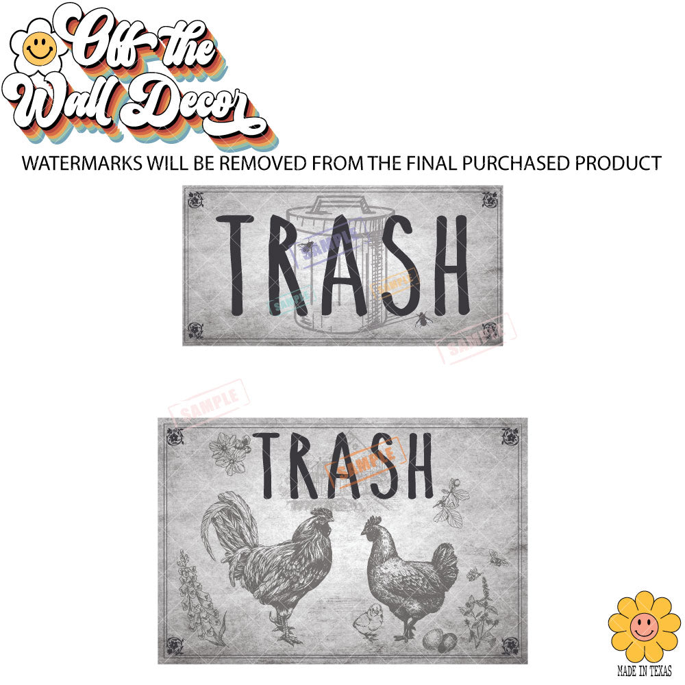 Vintage Farmhouse Styled | Country Chickens | Trash Can and Recycle Labels