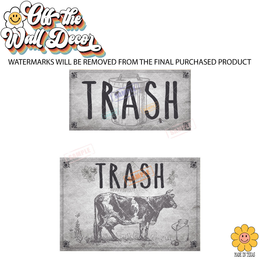 Vintage Farmhouse Styled | Country Cow | Trash Can and Recycle Labels