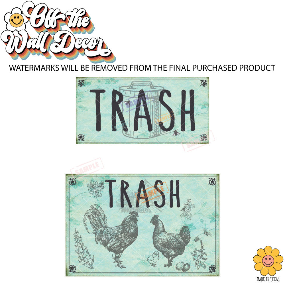 Vintage Farmhouse Styled | Country Chickens | Trash Can and Recycle Labels