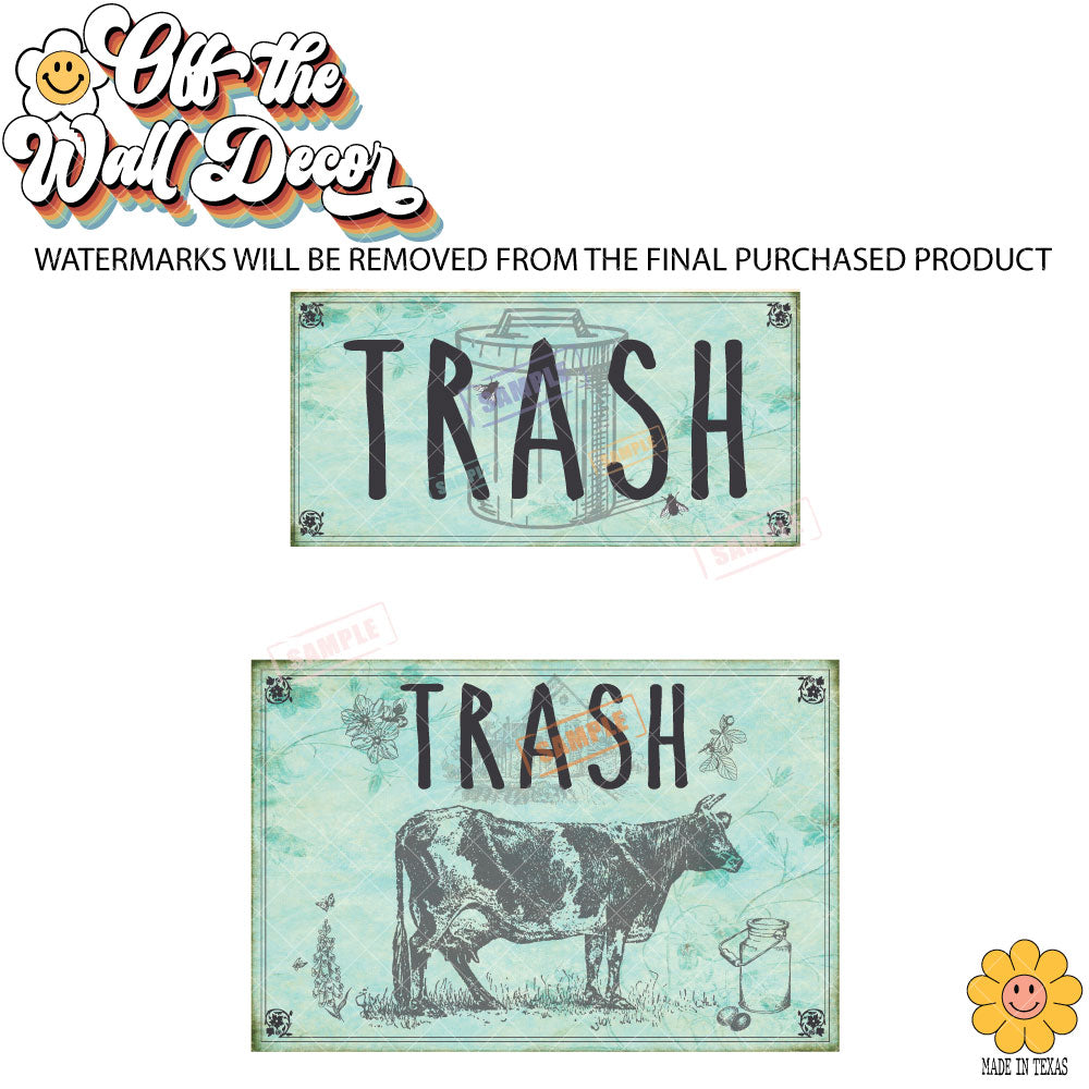 Vintage Farmhouse Styled | Country Cow | Trash Can and Recycle Labels